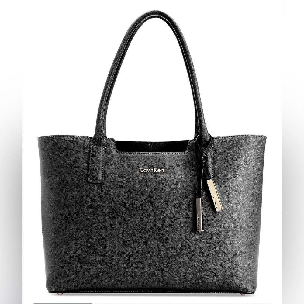 Calvin Klein Saffiano Black Leather Tote Bag